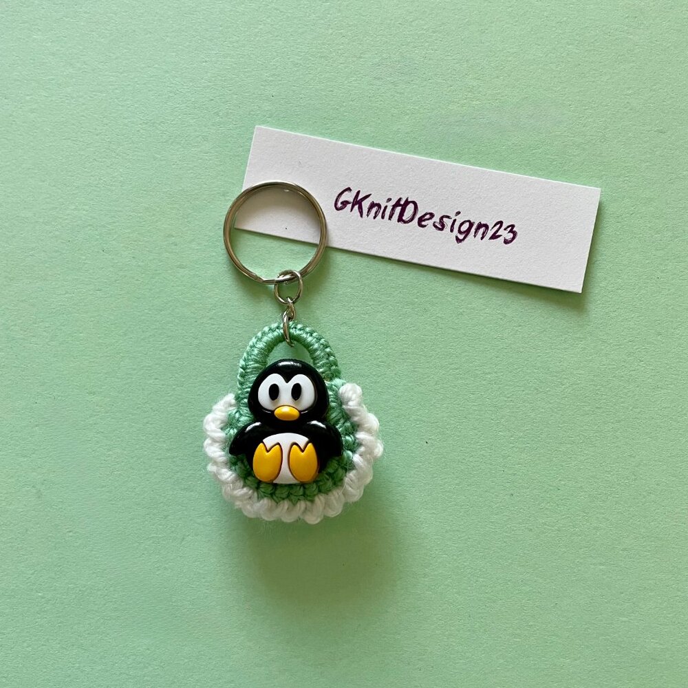 Crochet Keychain Charm, Handmade Little Penguin Backpack Charm - Picture 3 of 8